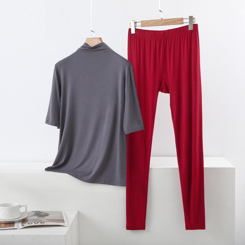 Spring/Summer Women's Half-High Neck 3/4 Sleeve Modal Lounge Set - Lightweight, Loose, Plus Size Casual Wear