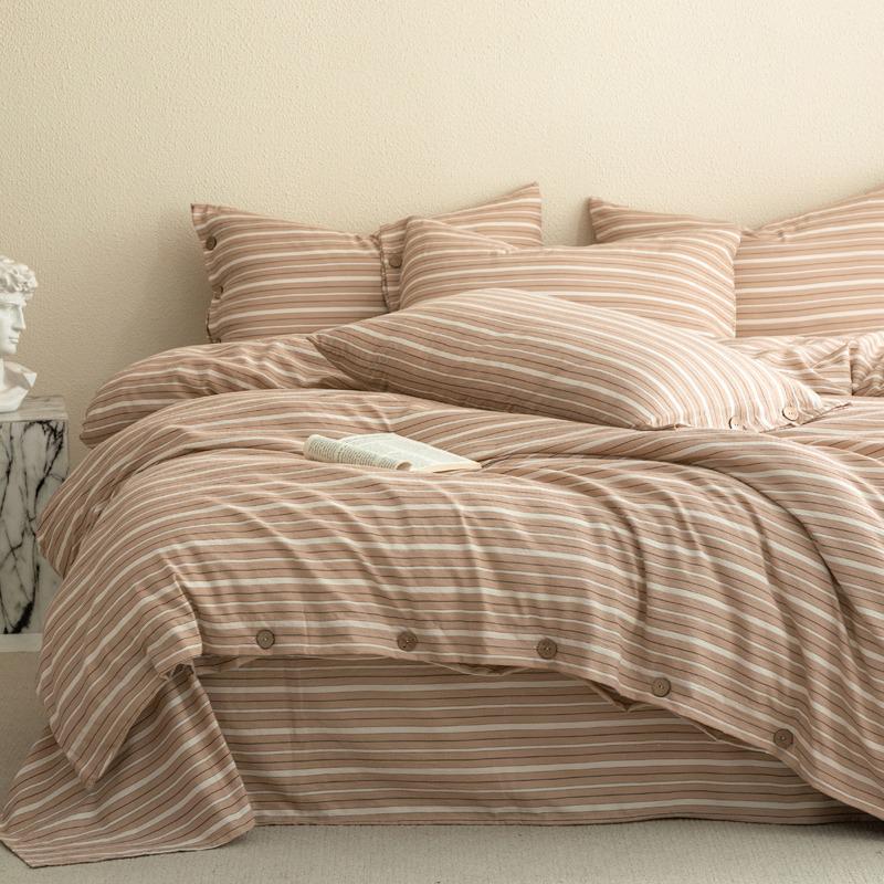 Double-Layer Plaid Bedding Set: All-Season Button-Down Stripe Duvet Cover, Student Dorm Bed Sheet, 3-Piece Set