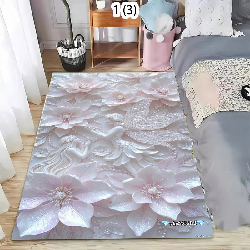 

Luxury 3D Floral Area Rug White Gold Foil Leaves Print Non Slip Washable Carpet for Living Room Bedroom Modern Glam Decor 50X80CM