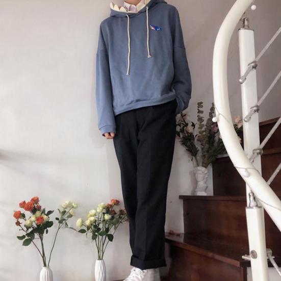 Fun Shark Patch Hooded Sweater Cozy And Stylish Sporty Casual Loose Trendy Couple's Pullover for Autumn