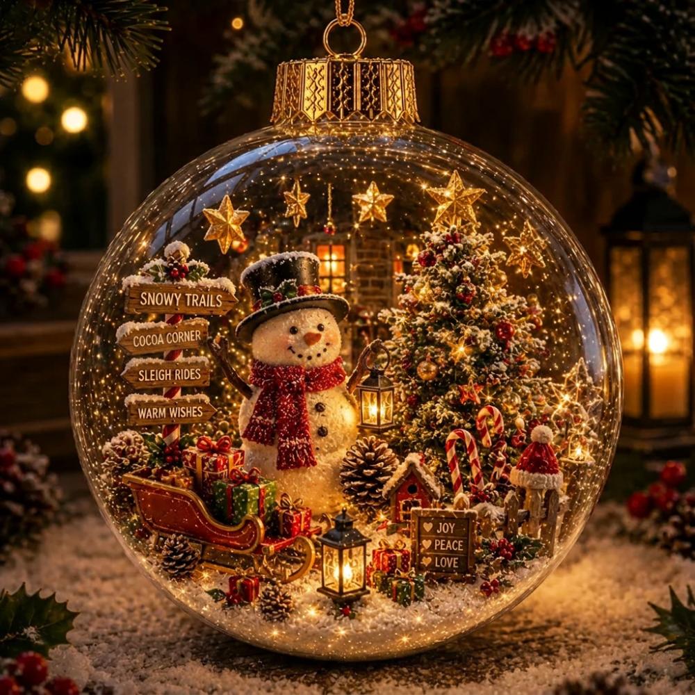 Vintage Winter Durchsichtige Schneeszene Kugel 3D Weihnachts-Hängekugel Xmas Fenster Style 6