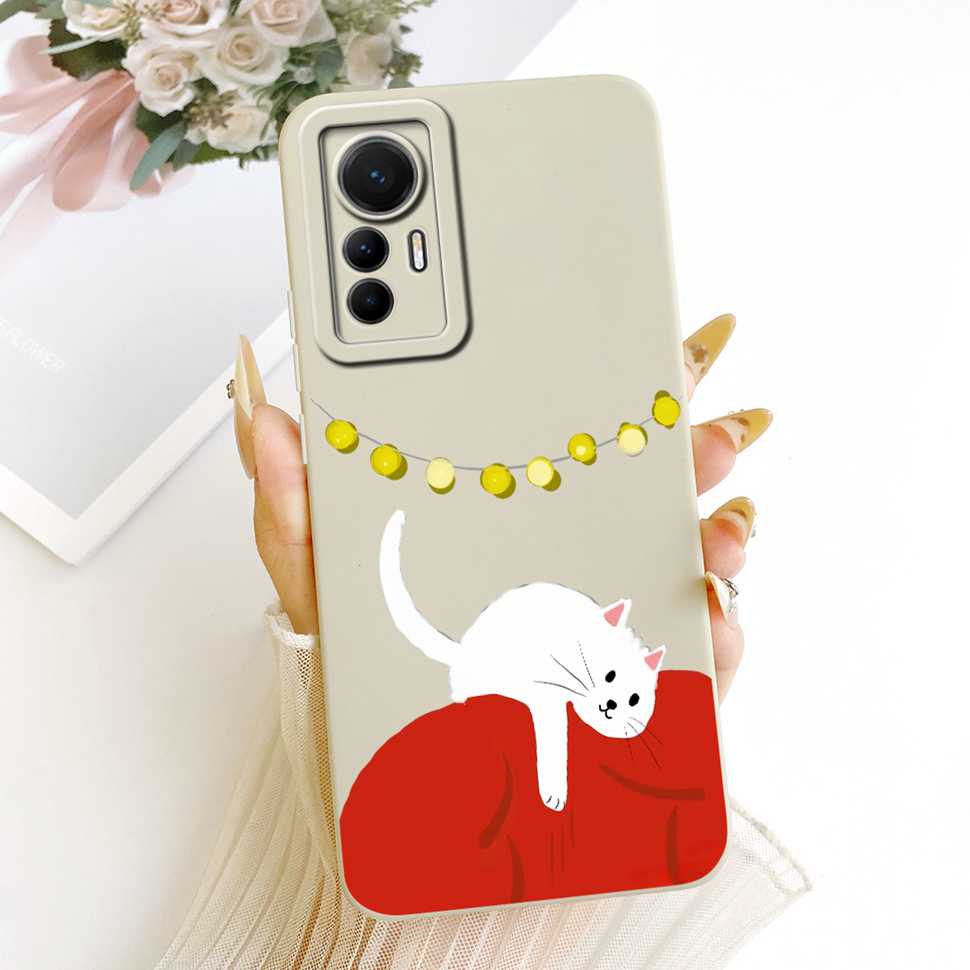 For Xiaomi 12 Lite Case Cute Cat Sunflower Soft Silicone Back Cover For Xiaomi 12 Lite 2203129G Phone Cases Fundas