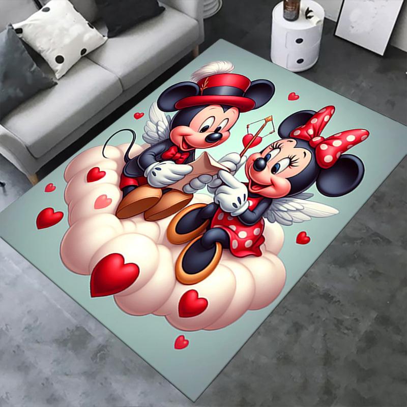 Office Carpet, Desk Mat, Gift for Home Decor, Mickey and Minnie Valentine's Day Theme, Perfect for Desk or Chair Underneath, Romantic Heart