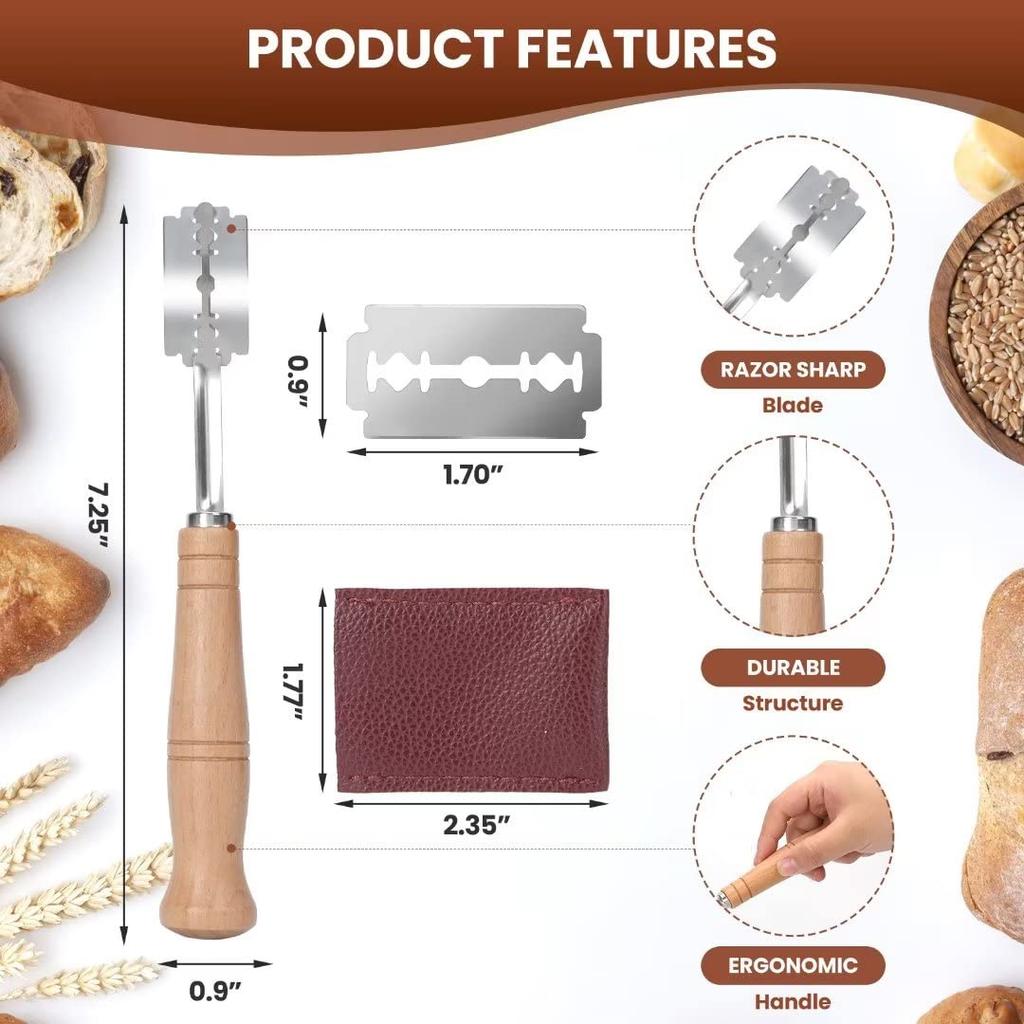 Bread Lame Tool Stainless Steel Sourdough Slashing Tool Dough Scoring Knife with 5 Razor Blades Bread Cutting Supplies