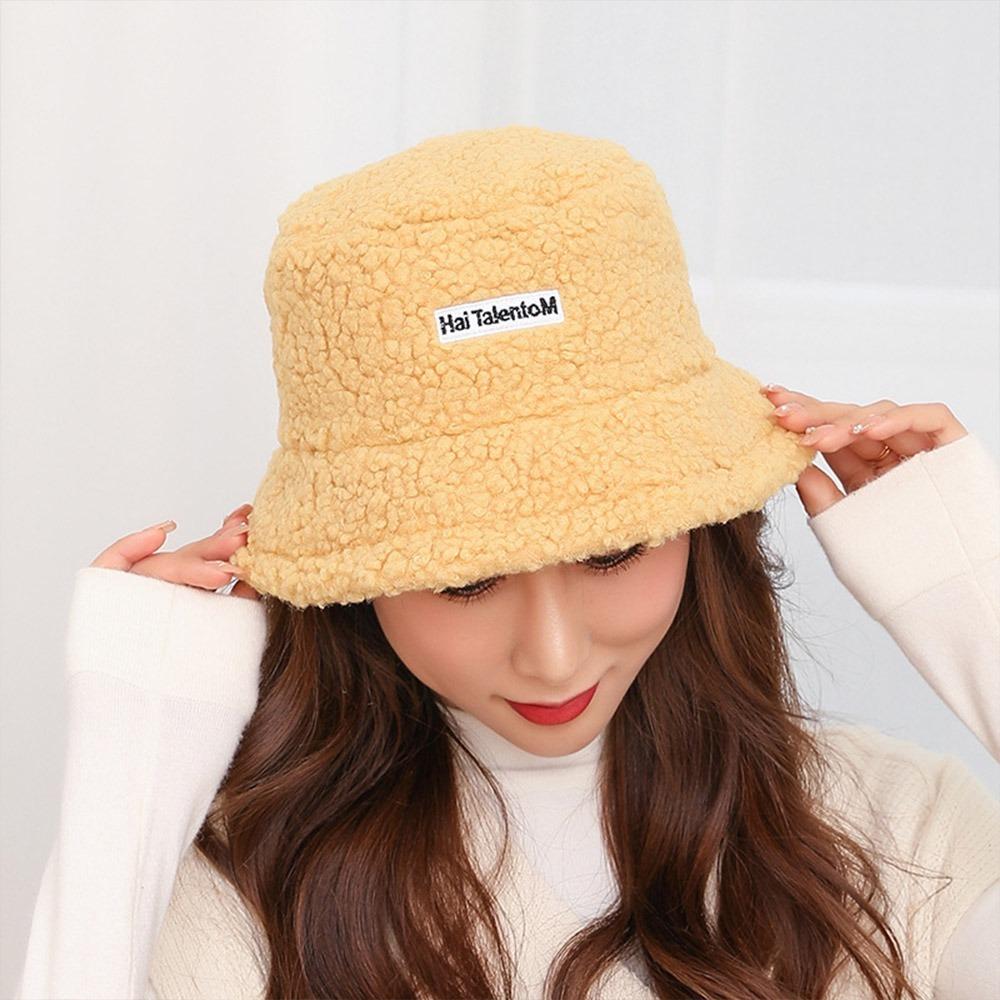 Lamb Cotton Bucket Hat Warm Beanies Sun Caps Fashion Fisherman Cap  Outdoor жёлтый