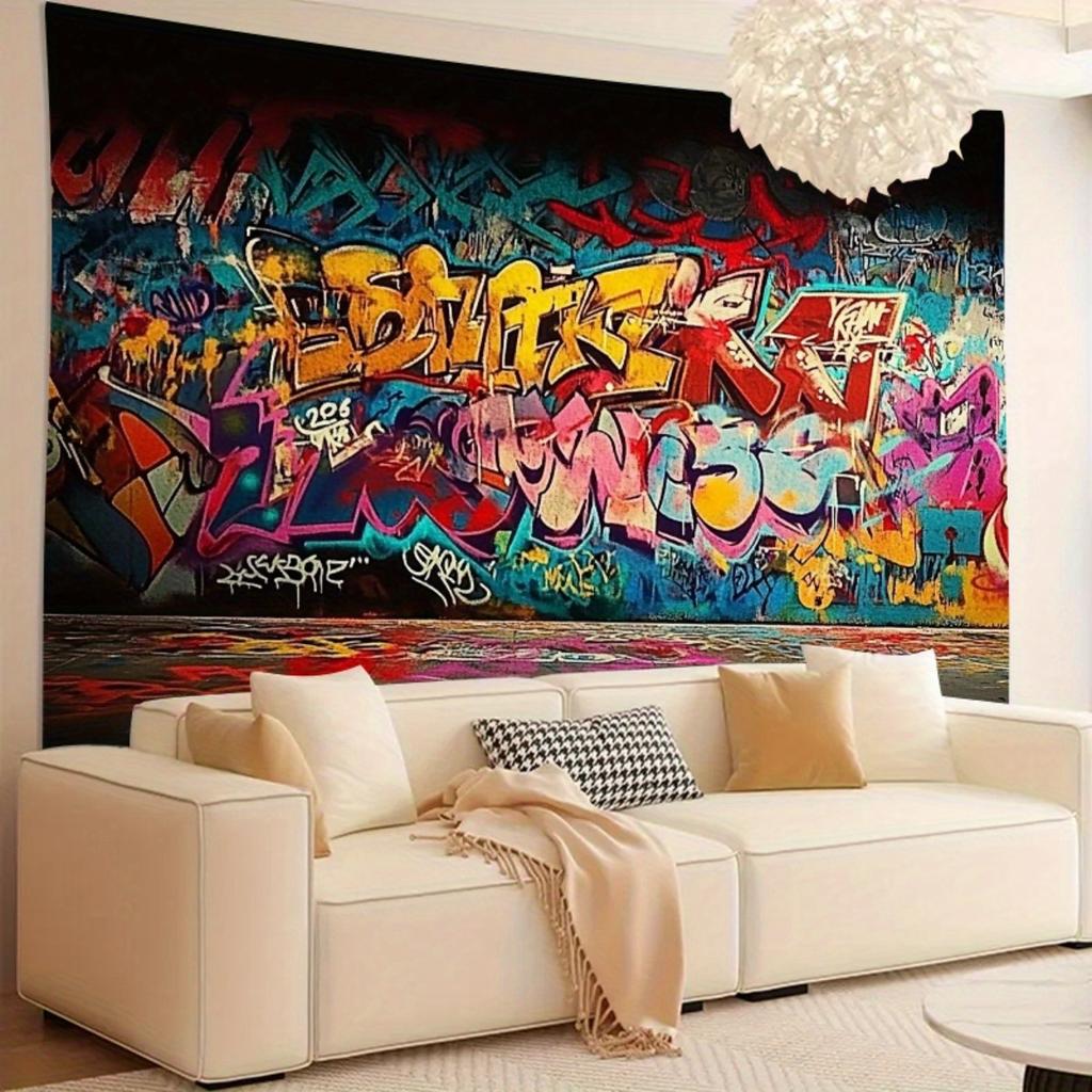 1pc Graffiti Party Backdrop Banner - Colorful Design Easy to Use For Indoor Decor Perfect For Birthday Anniversary Wedding Home/Office Wall