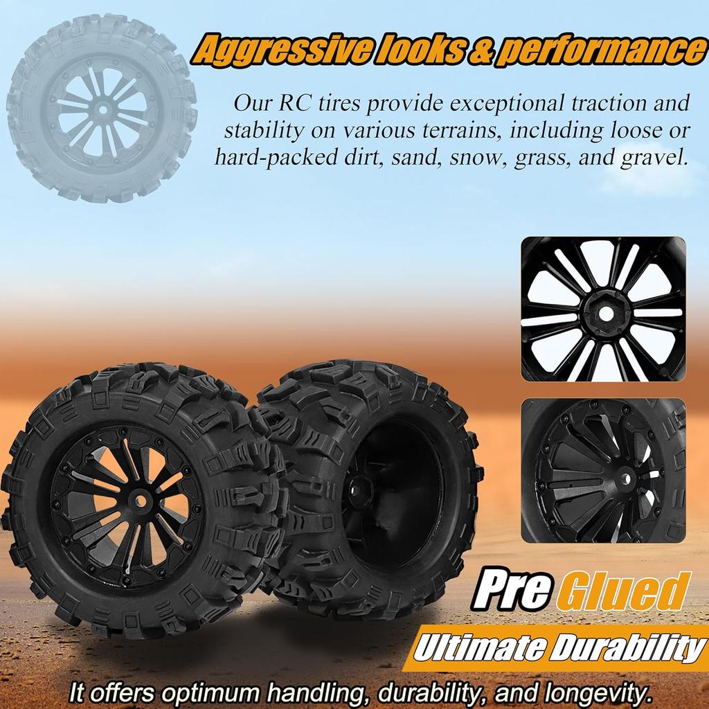 RC Station 12mm Hex RC Wheels and Tires 1/10 Scale 2.8 RC Truck Tires Wheels for Traxxas Rustler Stampede Hoss 2wd 4x4 vxl Tires Wheels Arrma Tires