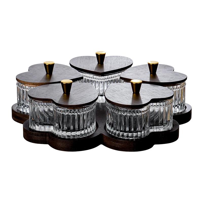 New Glass Fruit Tray Hotel Afternoon Tea Snack Tray Lead-free Glass Heart-shaped Divider Snack Tray
