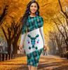 Long Sleeve Waist Tight Office Slim Fit Cartoon Animals Printing Elegant Bodycon Dress