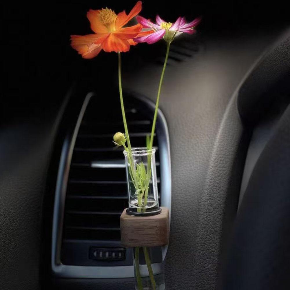 Creative Mini Car Flower Vase Clip Adjustable Car Vent Walnut Vent Glass And Dashboard Vase Decor Flower Car S3U9