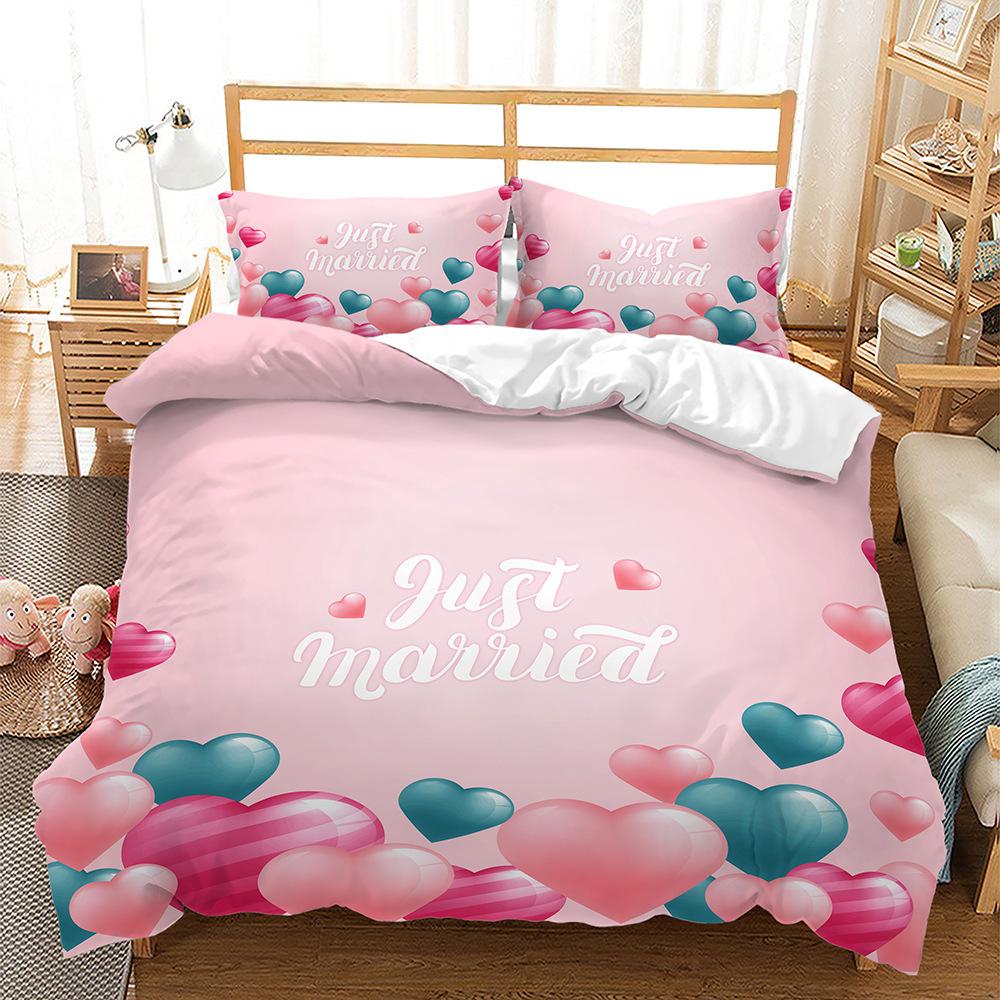 Simple Couple Bohemian Romantic Flower Bed Three-Piece 3D Digital Printing Kit Quilt Cover