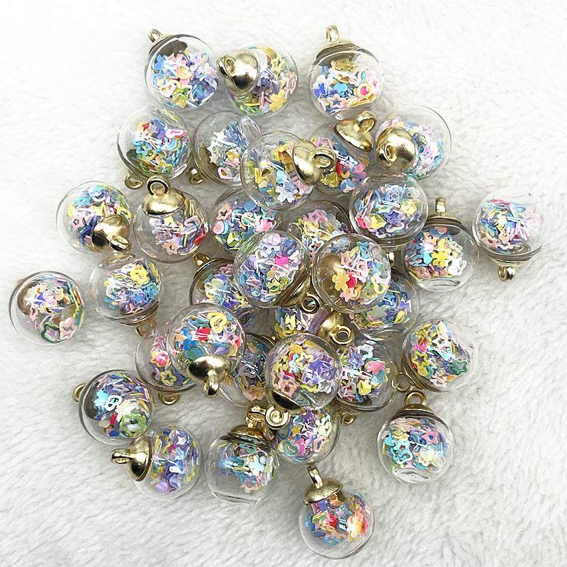 New 16mm Colorful Transparent Ball Glass Star/Round Charms Pendant Find Hair Accessories Jewelry Charms Earring