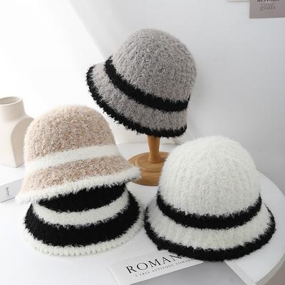 Autumn and Winter Knitted Warm Ear Protection Women's Simple Bucket Hat Cold-proof Plush Hat