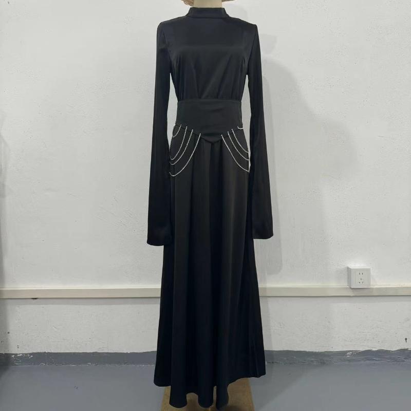 

Элегантное женское длинное атласное платье с полувысоким воротником и расклешенными рукавами, вечернее платье, однотонные узкие вечерние платья для женщин S чёрный