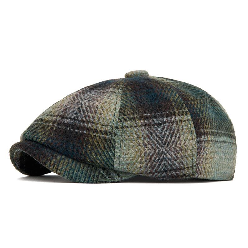 

Осенне-зимняя кепка тай-дай, мужская британская кепка газетчика, теплая беретка, клетчатая восьмиклинка Style1 зелёный