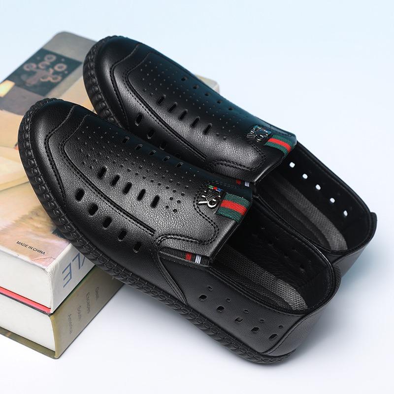 Leather shoes men's summer new leather soft-soled men's sandals hollow breathable cool leather shoes casual dad shoes