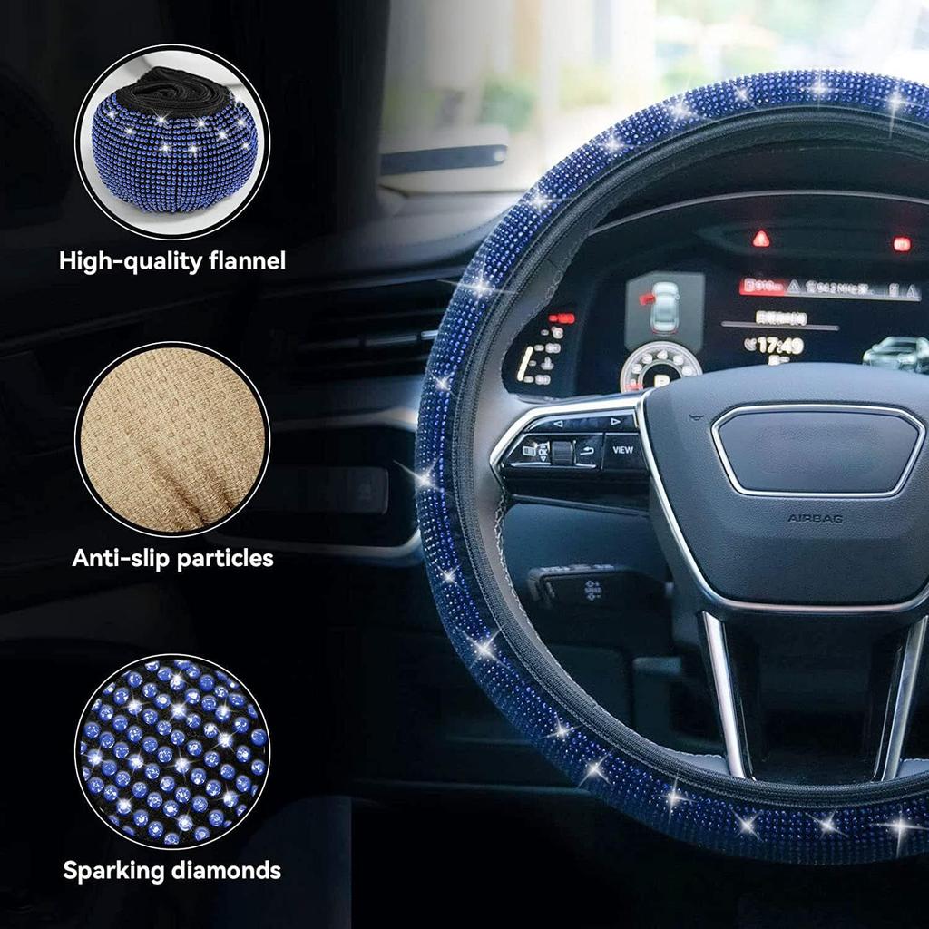 Bling Steering Wheel Cover, Rhinestone Steering Wheel Cover With Crystal Diamond For Women, Sparkling Car Wheel Protector Universal Fit 14-15 Inches