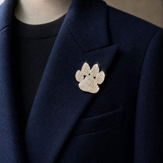 Paw Print Brooch for Women, Rhinestone Cat Dog Foot Pin, Sparkling Cubic Zirconia Badge for Coat Bag Hat, Teacher Pet Lover Gift