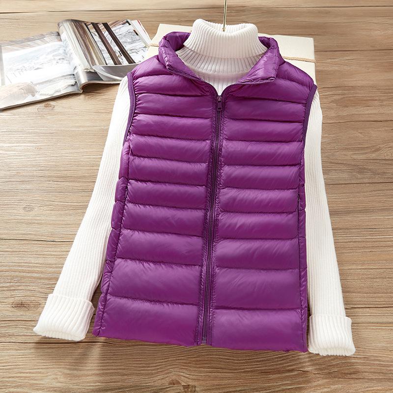 Women's Lightweight Korean Style Padded Down Sleeveless Vest - Short Stand Collar, Plus Size Trendy Outerwear