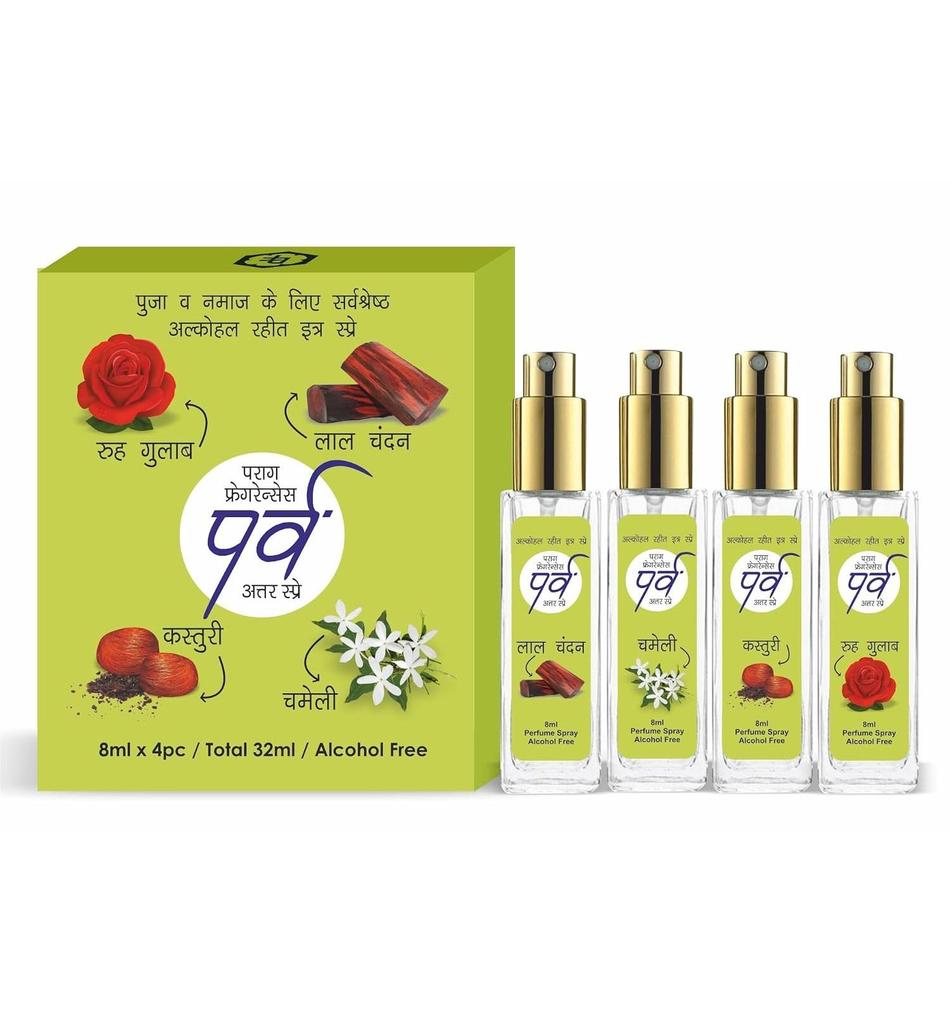 Parag Fragrances Parv Attar Parfüm Spray 4-teiliges Set, 32ml Gesamt, Alkoholfrei