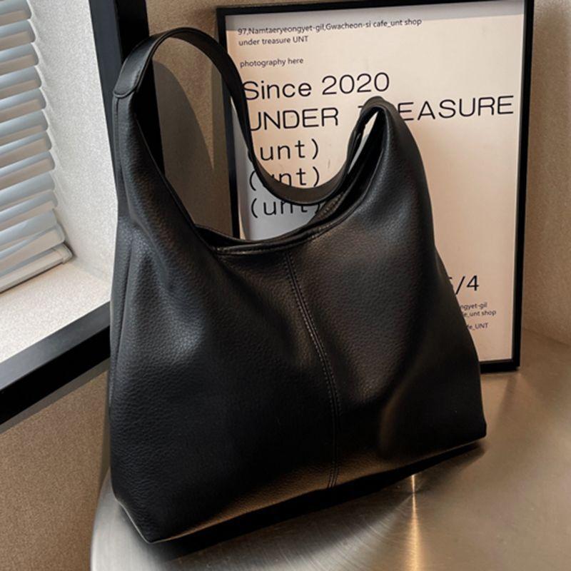 Brown Soft PU Leather Tote Bag For Women Casual Style Large Capacity Shoulder Bag With Litchi Grain Texture For Daily Work