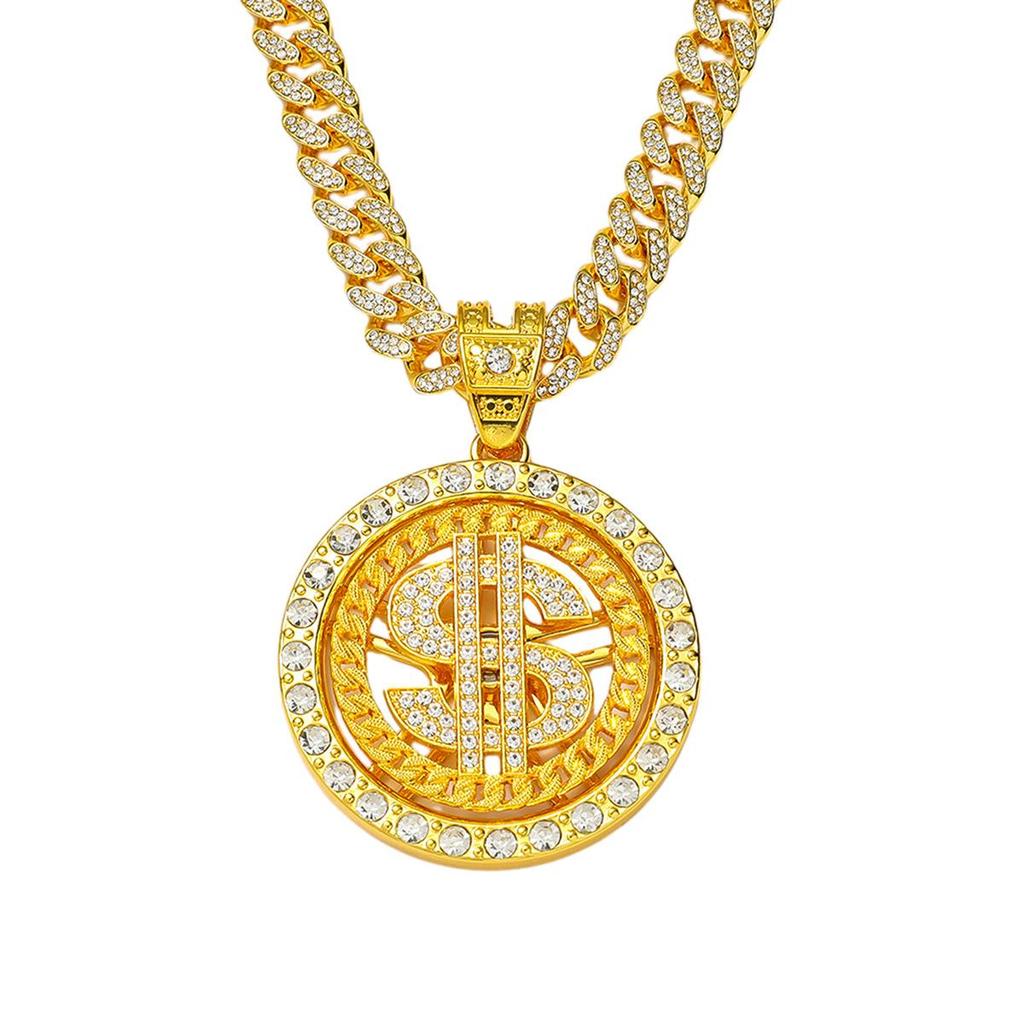 Cross-Border Alloy Cuban Dollar Spin Pendant Necklace - Exaggerated & Stylish Men's Jewelry