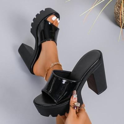 Mules met vierkante hak en plateau voor dames, buitenslippers, peep-toe, instapsandalen, schoenen met blokhak, slingback