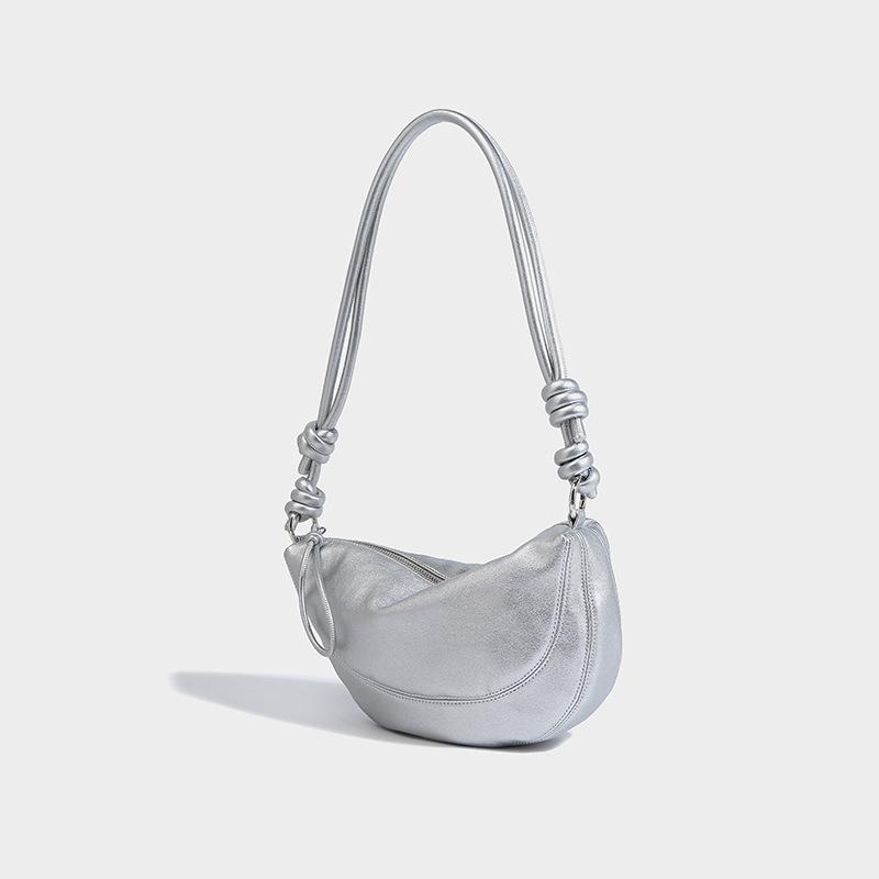 

Высококачественная женская сумка-мессенджер из рога 2024 года, новая маленькая сумка-мессенджер из мягкой кожи, повседневная сумка-треугольник с принтом пельменей серебряный