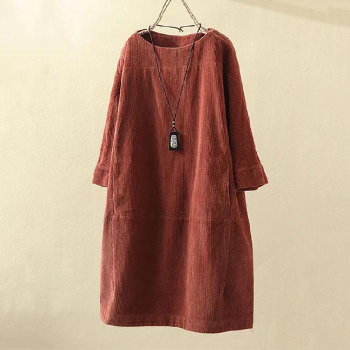 2022 Autumn/Winter Retro Corduroy Loose Plus Size Dress for Women