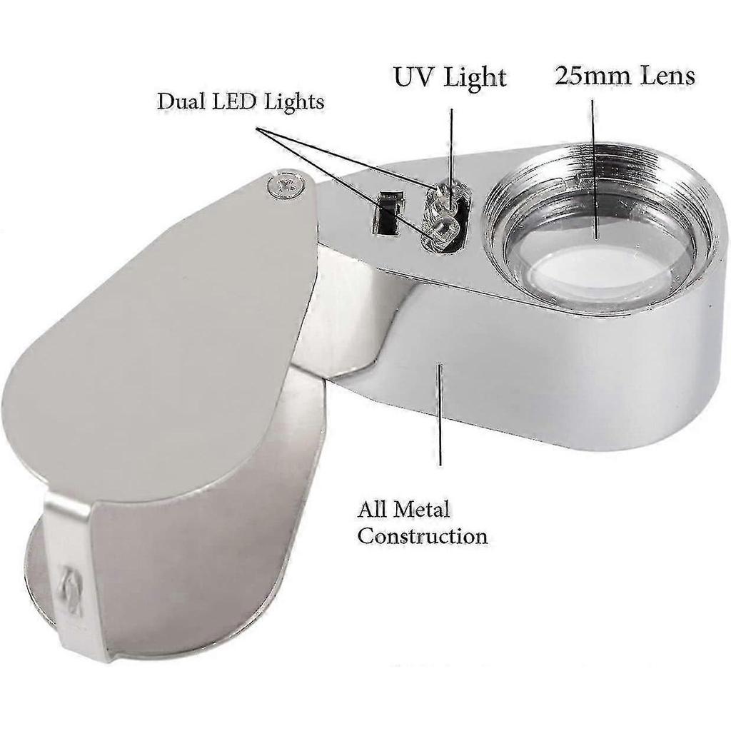40-fache Vergrößerung Metall Klapplupe mit LED & UV-Licht Lupe