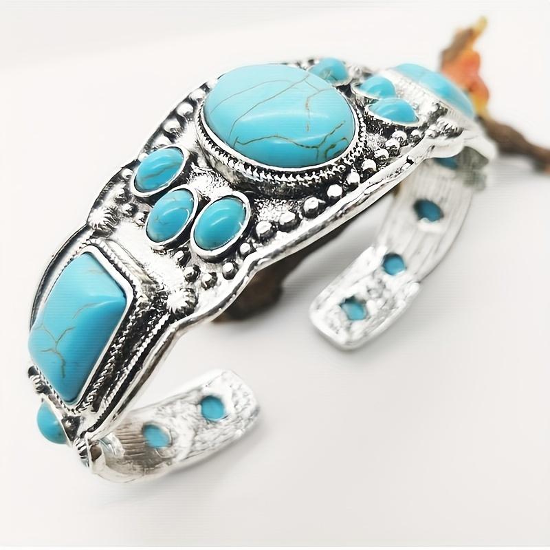 Women s Vintage Bohemian Jewelry Cuff Bracelet with Faux Turquoise Opening Adjustable Bracelet Holiday Party Accessories