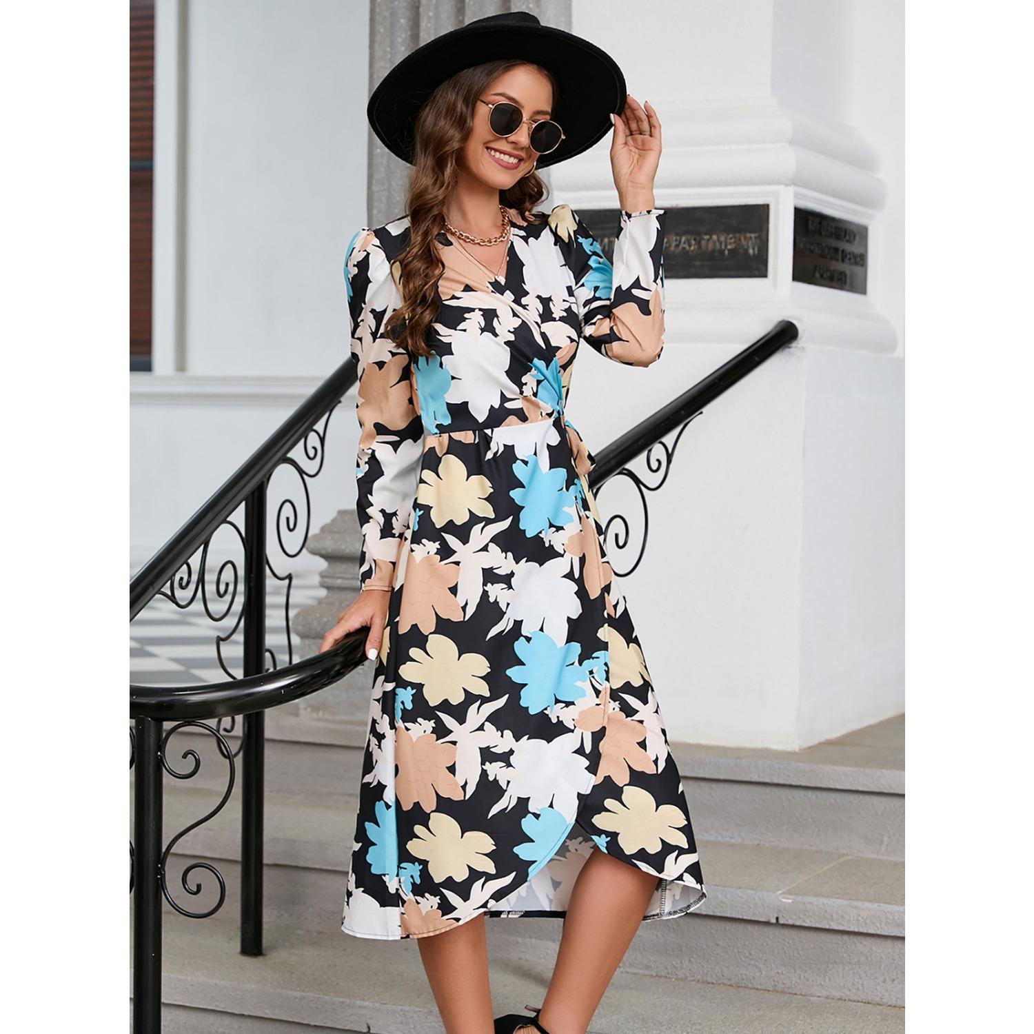 

2025 Новое женское модное элегантное платье весна-лето с принтом, тонкая талия, тренд, свободное и удобное платье XXL