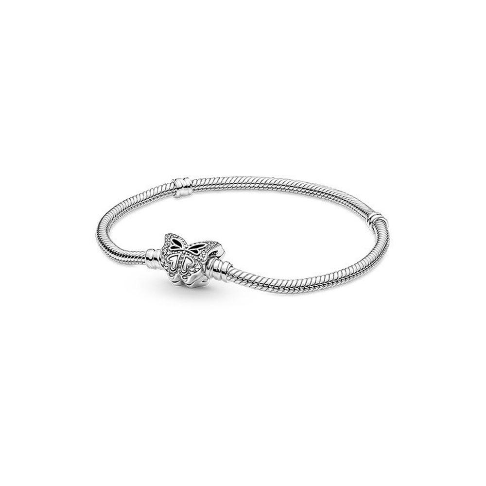 New 925 Silver Red Flower Heart Snake Chain Shiny Zircon Bracelet Fashion Jewelry