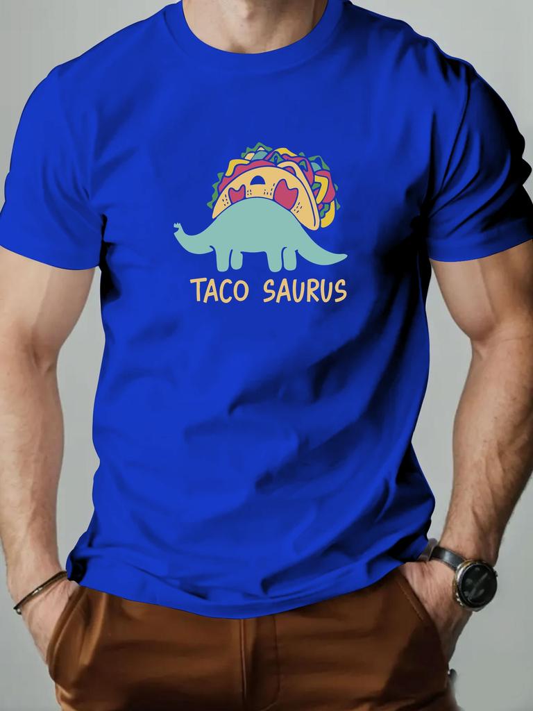 Mens Cotton Tshirt TACO SAURUS Summer Round Neck Shortsleeved Graphic Breathable Fashion Casual Tshirt