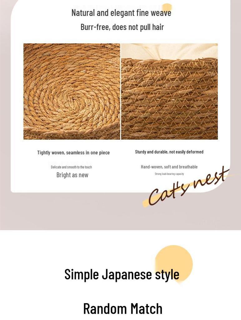 Four Seasons Rattan Cat Nest: Cozy Straw-Weaved Bed for Cats & Small Dogs