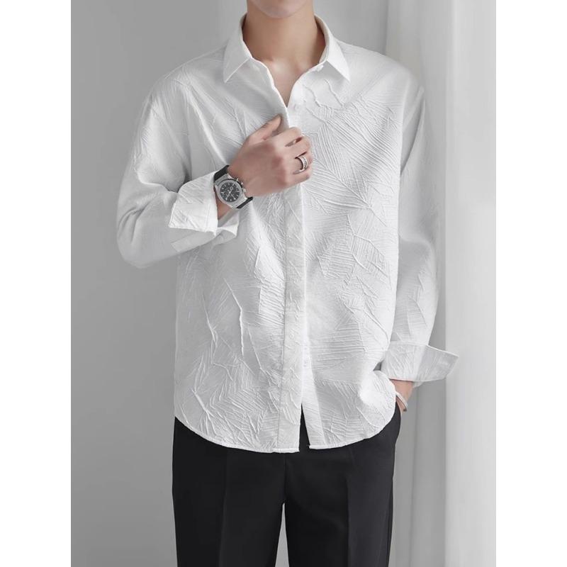 Man Shirt Loose Casual Jacquard Shirt Handsome Outer Wear Top