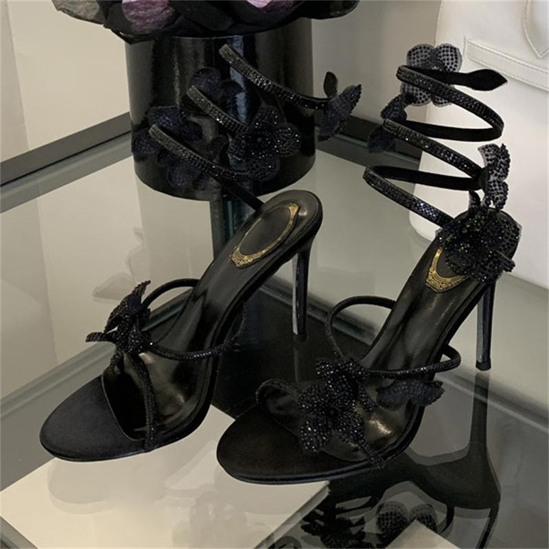 

Eilyken Street Style CRYSTAL Narrow Band Thin High Heels Women Sandals 2025 Summer Open Toe Ankle Strap Female Shoes 35 чёрный