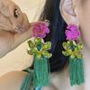 Tassel Flower Drop Earrings Rhinestone Sweet  Earrings Trendy Bohemian Earrings Women  Gift