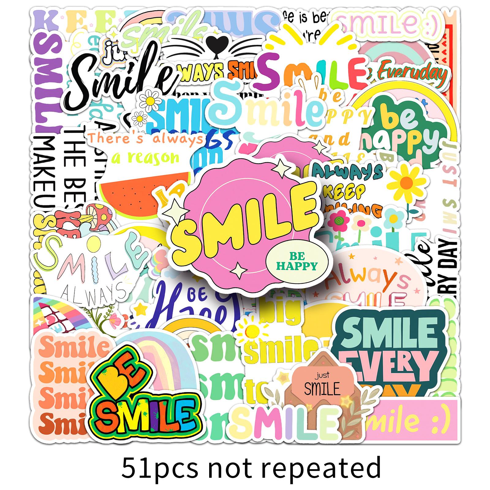 

51 Smiles Face Every Day Graffiti Stickers Personality English Sentences Decorative Mobile Phone Case Water Cup Stickers