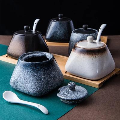 430ml rodinná kreativní keramická nádoba na koření se lžičkou Kuchyňská sůl Kmín Cukr Nádoby na koření Nádoby na koření Nádoby na bylinky