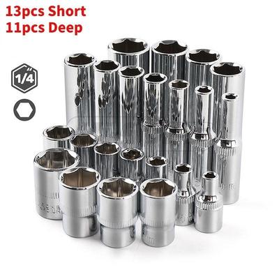 13st Kort/11st Djupa Hi-Spec 11st 1/4 Socket Set Adapter Korta Långa Sockets 4-14mm Djupa Socket Tool Heads Momentnyckel Spärrhylsnyckel