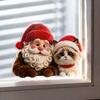 Reusable PVC Window Film Christmas Santa Claus & Cat Static Clings, Waterproof Glass Stickers, Holiday Stickers Decorative Decals for Home Doors Store