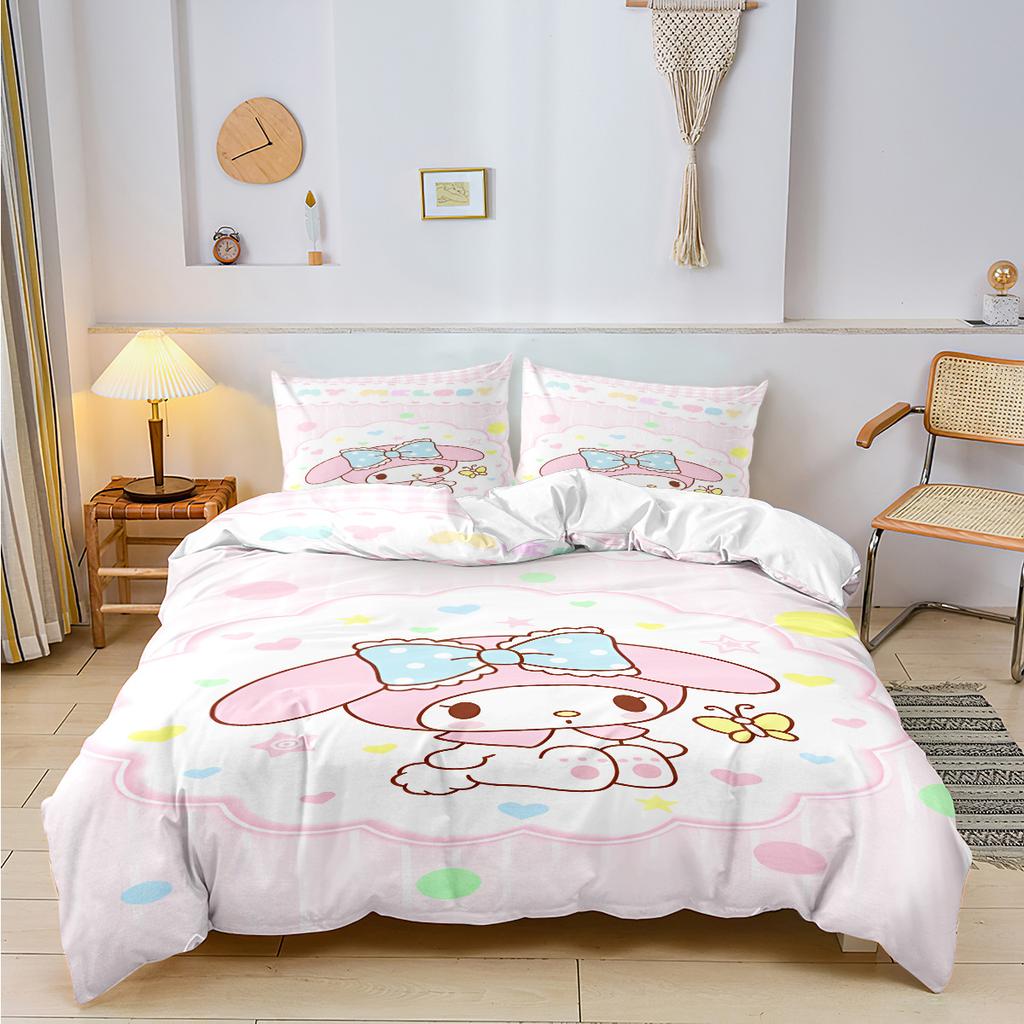 Sanrio Cinnamoroll Kuromi Bedding Sets Cartoon Comforter Quilt Bed Cover Duvet Cover Pillow Case 2-3 Pieces Sets for Kids Adult