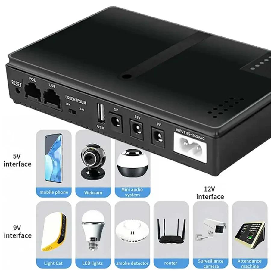 DC USV Akku-Backup 8800/10400mAh 5V 9V 12V 2A 15V 24V 1A Ausgang Unterbrechungsfreie Stromversorgung 85‑265V USV Akku-Backup