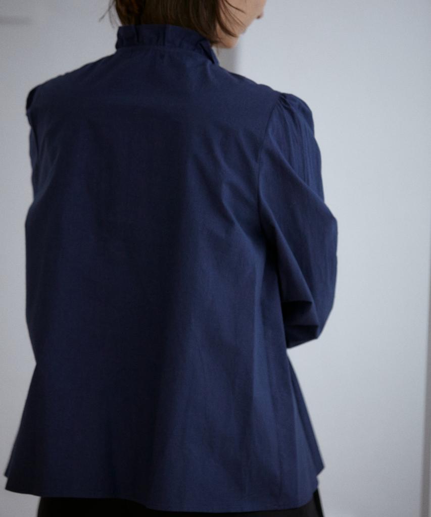 WIOE Mori Frill Pintuck Shirt_Navy