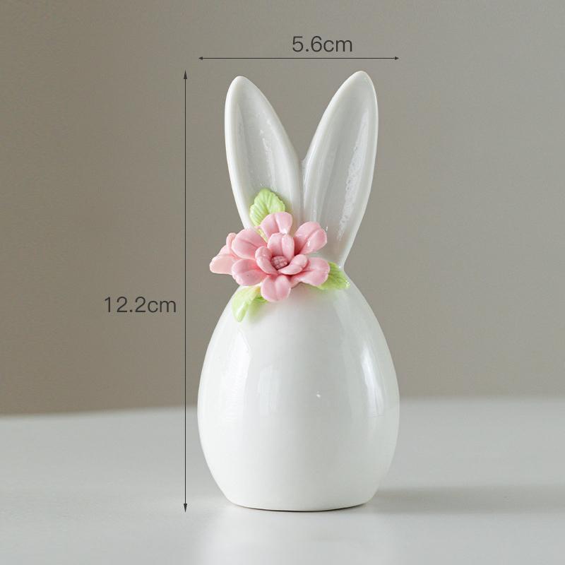 Ceramic Ornament Easter Standing Bunny Handmade Flower Creative Desktop Cute Style Decor Handmade White Porcelain Birthday Gifts