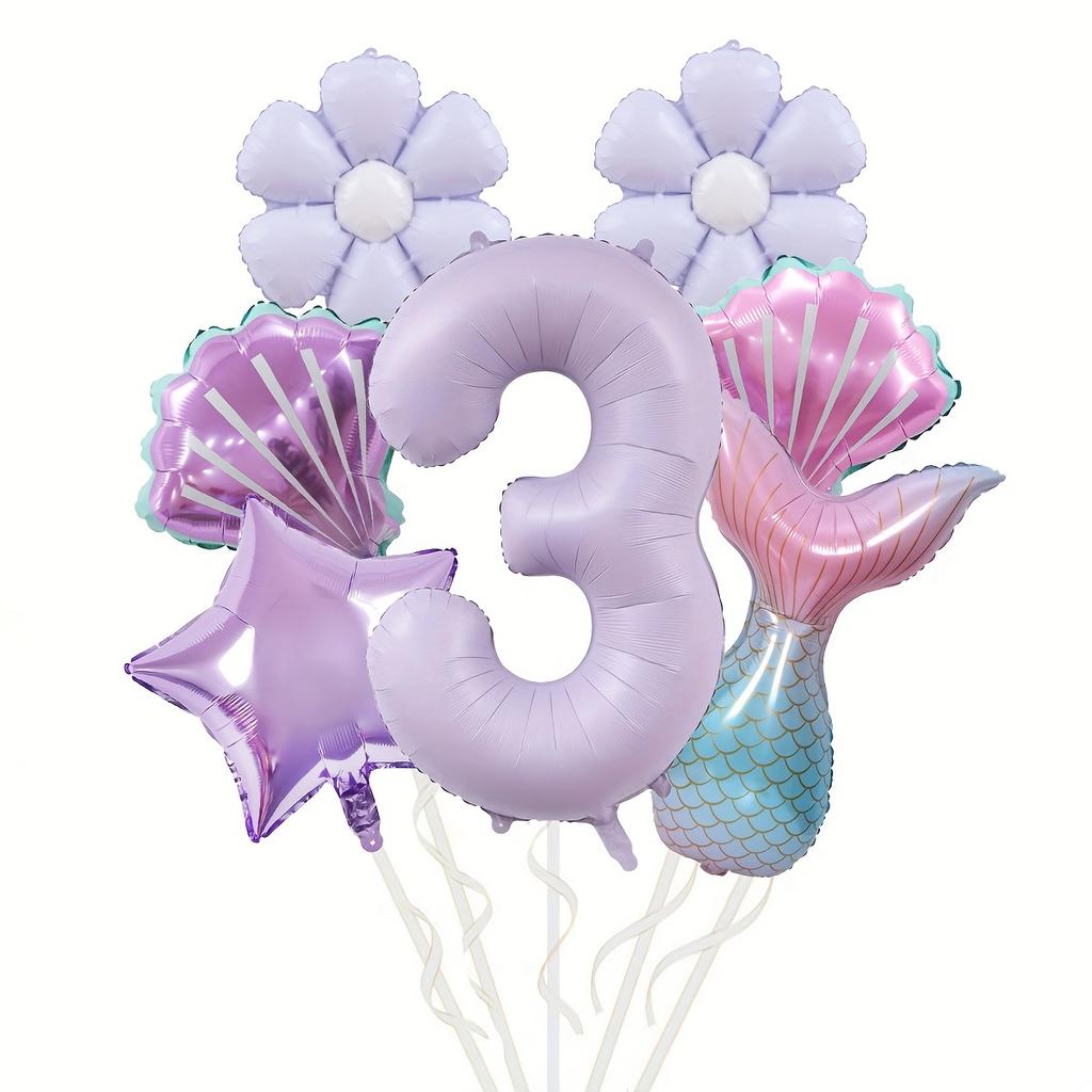 Mermaid Theme Balloon Set, Fish Tail Shell Shape 40-inch Digital Aluminum Film Birthday Party Decoration Props