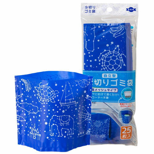 

NEXTA Draining Garbage Bags, Gomikko Poi Stand Type, Constellation Pattern, Approx. 16cm x 22cm x 11cm Bottom Depth, Simply Place in the Sink, Mesh