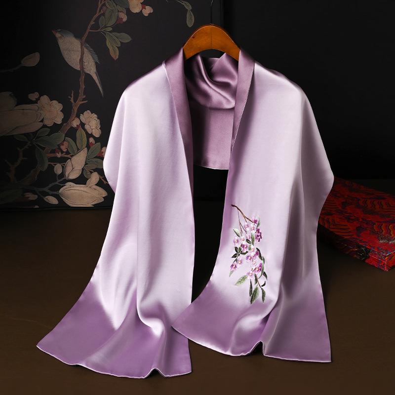 Spring national style Suzhou embroidery silk scarf women s new embroidery high-end mulberry silk long scarf shawl gift box for mother 155*35cm