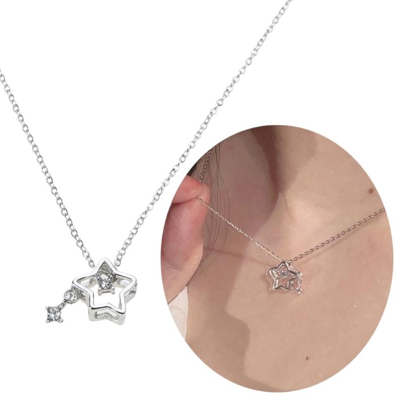 Dangling Star Necklaces Women Girl Hollow Star Pendant Necklaces Fashion Party Jewelry Alloy Material for Women Girls